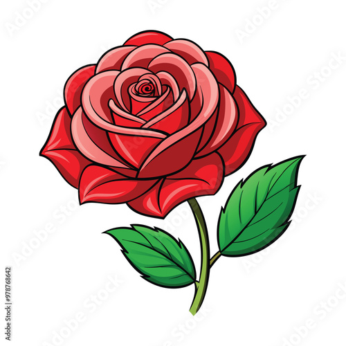 Single beautiful red rose isolated with white background