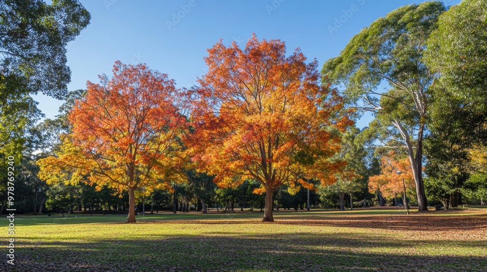 Autumnal hues adorn Parramatta Park's towering trees, creating a vibrant tapestry. Autumnal hues adorn Parramatta Park's towering trees, creating a vibrant tapestry.
