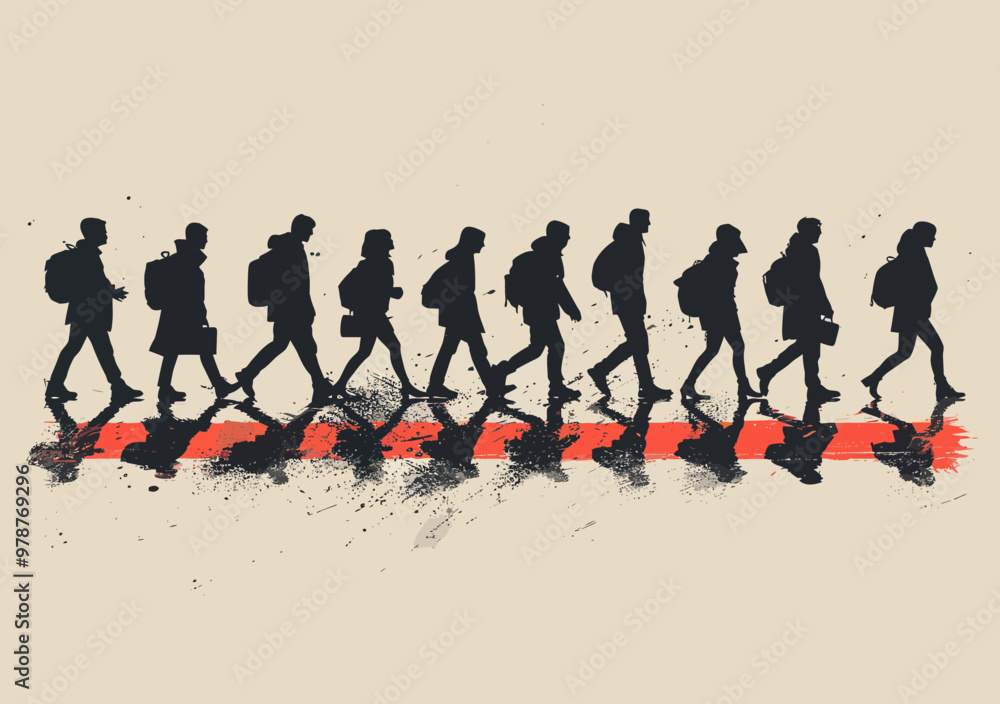 Minimalist Silhouette Business Leaders Walking in Unison on Crosswalk Concept of Teamwork and Leadership in Corporate World Minimalist Silhouette Business Leaders Walking in Unison on Crosswalk Concept of Teamwork and Leadership in Corporate World