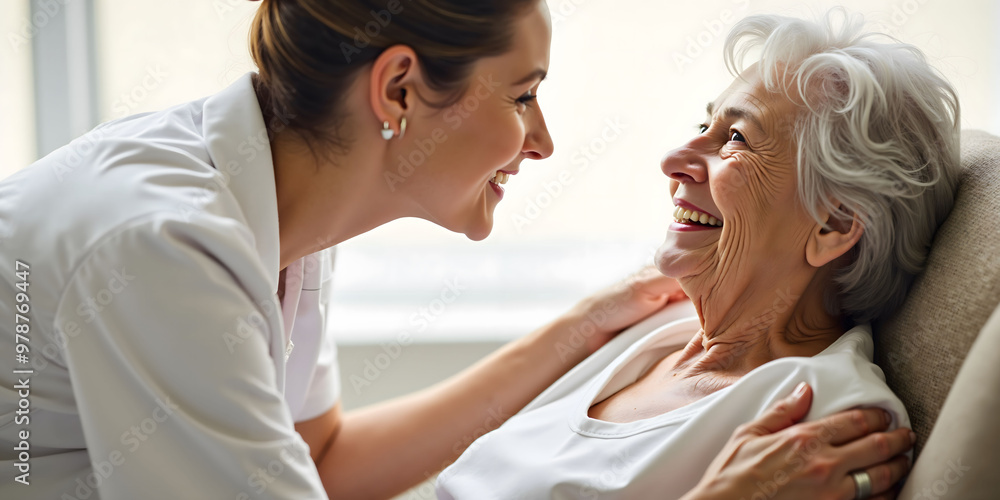 Senior care with a happy elderly woman and caregiver Senior care with a happy elderly woman and caregiver