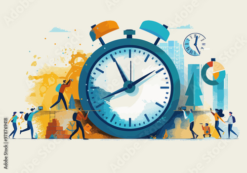 Teamwork Under Time Pressure: Business Concept with Clock and Team Unity, Representing Deadline Stress and Efficient Time Management for Corporate Success