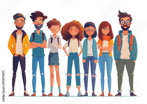 Team Presentation in Educational Business Setting with Students and Teacher, Minimalistic Modern Illustration in Daylight, Concept of Learning and Collaboration in Professional Training Environment