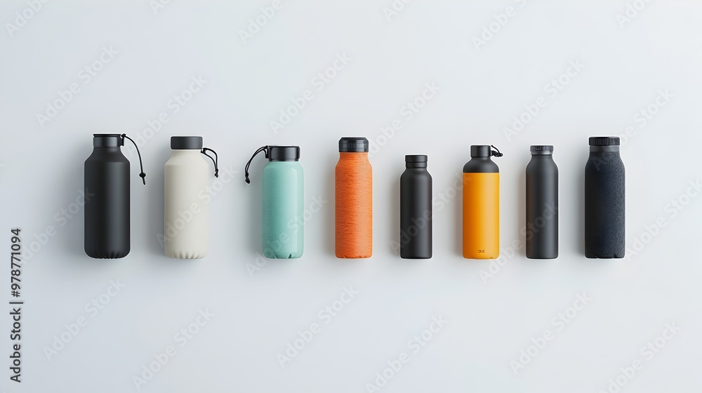 Symmetrically Arranged Variety of Beverage Containers in Clean Modern Design Symmetrically Arranged Variety of Beverage Containers in Clean Modern Design