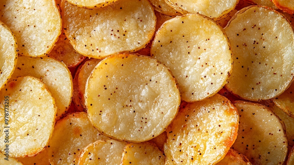 Thin Potatoes Chips Background Fried in Seed Oil : Generative AI Thin Potatoes Chips Background Fried in Seed Oil : Generative AI