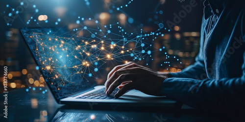 Computer technology with a laptop For cover and other modern projects, generic modern high speed, secure networks