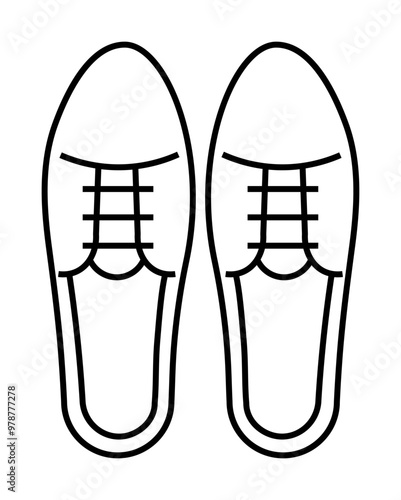 Simple line drawing of dress shoes viewed from above, featuring laces and clean outlines. Ideal for fashion design, shoe industry, minimalist art, apparel branding, and black-and-white illustrations.