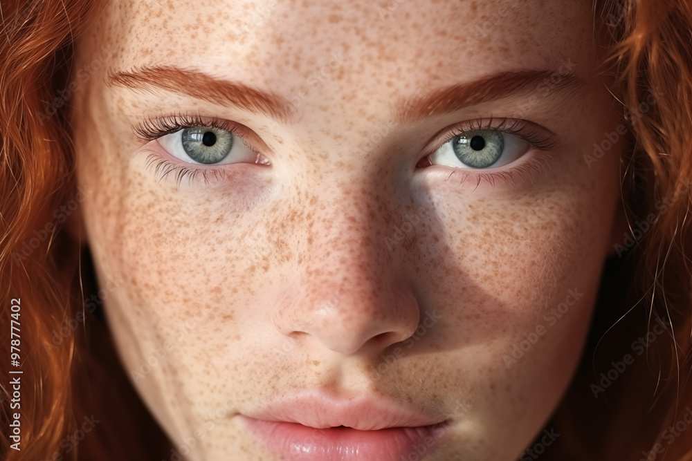portrait of a young woman with freckles and green eyes portrait of a young woman with freckles and green eyes