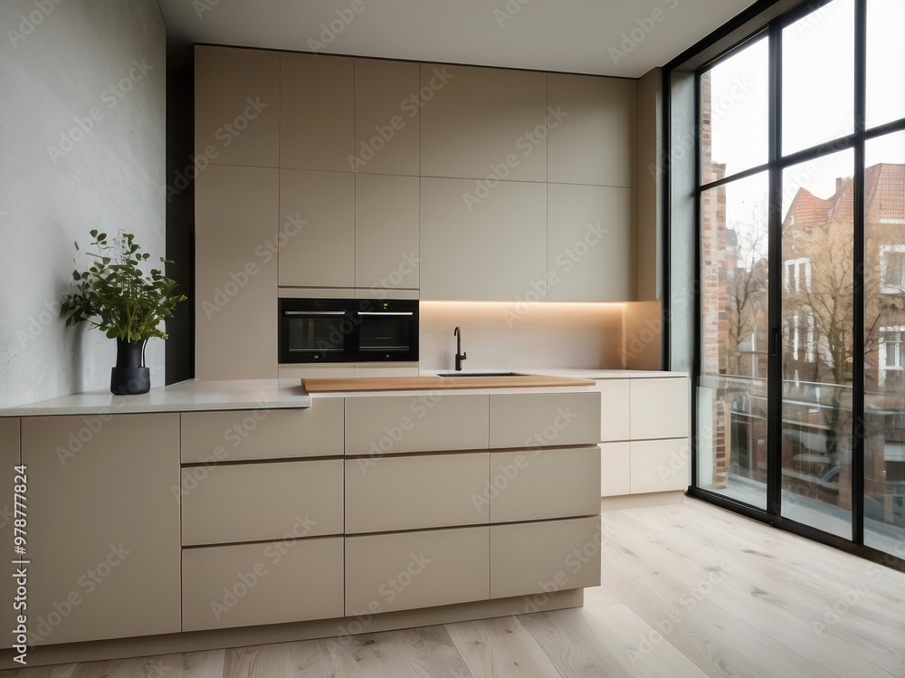 Modern Kitchen with Minimalist Design and Large Window Modern Kitchen with Minimalist Design and Large Window
