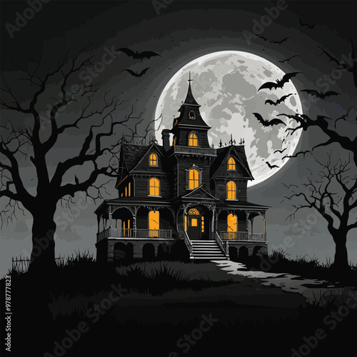 Halloween best hunted house graphic with  mid night forest horror illustration