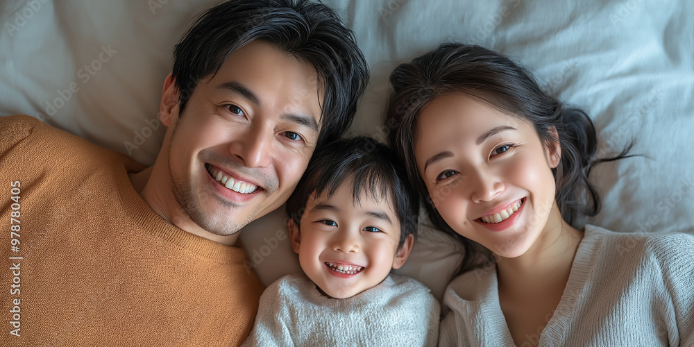 Family children sleep and Smile parents and siblings for mom and dad top view Family children sleep and Smile parents and siblings for mom and dad top view