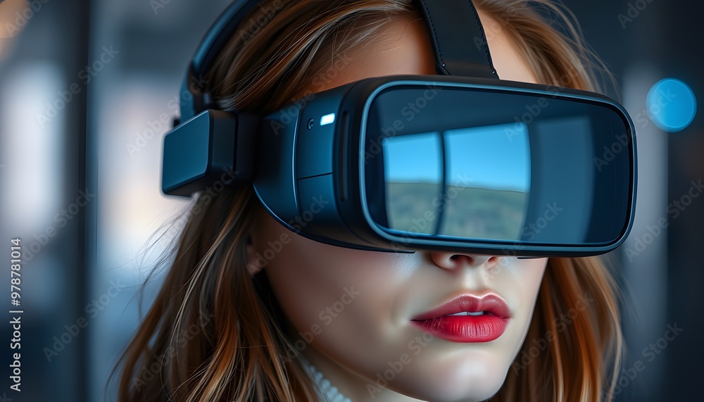 Woman Experiencing Virtual Reality with a Headset Woman Experiencing Virtual Reality with a Headset
