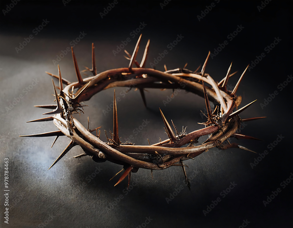 Fototapeta premium Crown of thorns against a dark background, symbolizing Christian beliefs and Easter. _1(239)