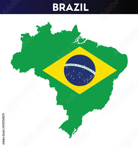 Flag map of  Brazil, perfect shape, vector  Illustration.