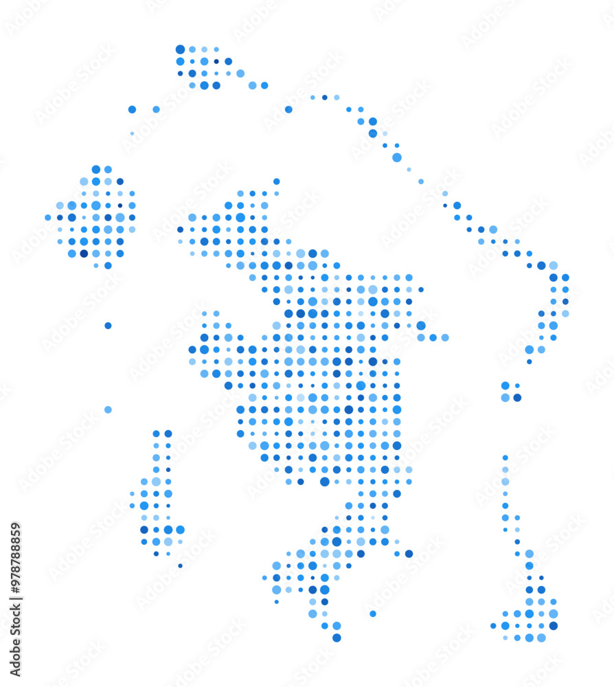 Obraz premium Bora Bora Dot Map. Island digital style shape. Bora Bora vector image. Island shape blue circular dots. Stylish vector illustration.