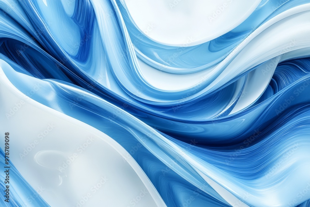 Fototapeta premium Elegant blue and white abstract waves with smooth flowing lines