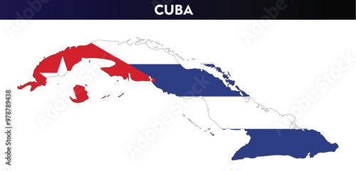 Flag map of Cuba, perfect shape, vector  Illustration.