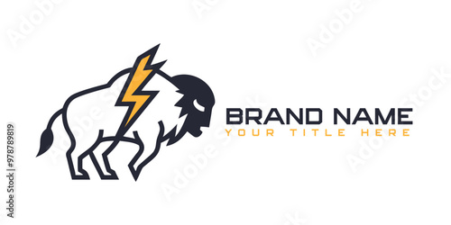 Bull with thunder logo design.