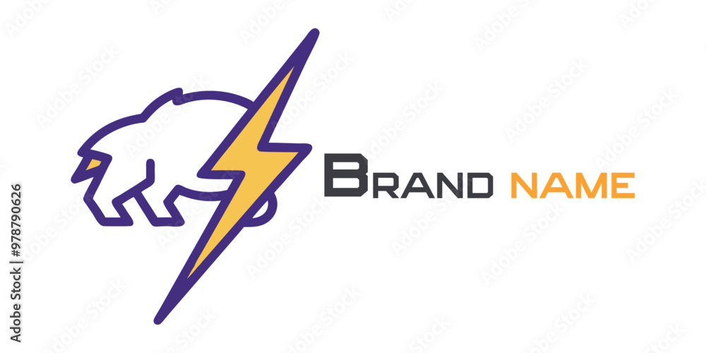 Bull with thunder logo design. Bull with thunder logo design.