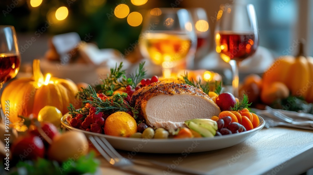 Festive Holiday Table Setting with Fresh Fruits and Fall Decor Festive Holiday Table Setting with Fresh Fruits and Fall Decor