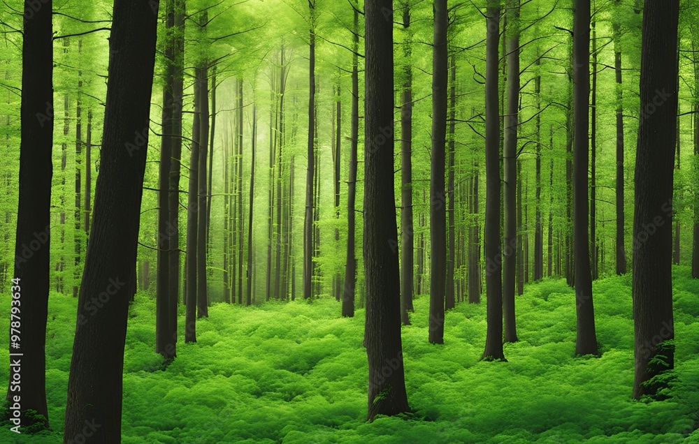 Obraz premium Green Forest with Tall Trees