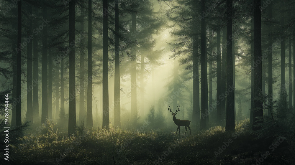 Fototapeta premium Majestic Stag in Foggy Forest