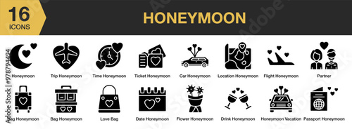 Honeymoon Solid icons vector collection.