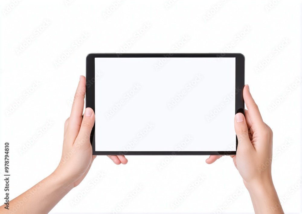 human hand-holding tablet with a blank display screen on a white background human hand-holding tablet with a blank display screen on a white background