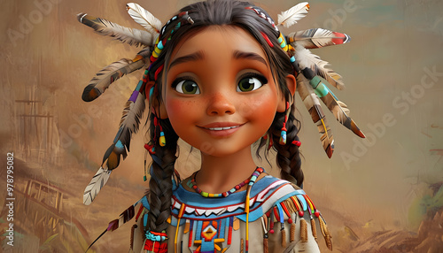 Red Indian Girl with Smile Face 