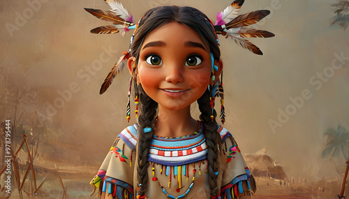 Portrait of a girl in a wreath Red Indian girl with feather crown