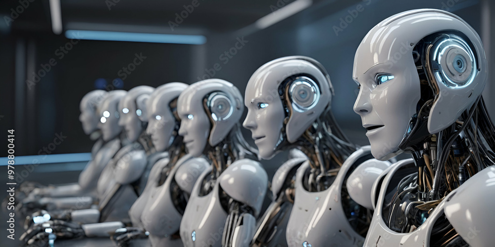 AI Technology Robots Performing Social Tasks - Futuristic Concept Illustration AI Technology Robots Performing Social Tasks - Futuristic Concept Illustration