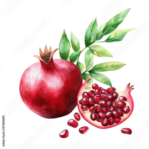 Simple watercolor pomegranate fruit isolated on a white background. png