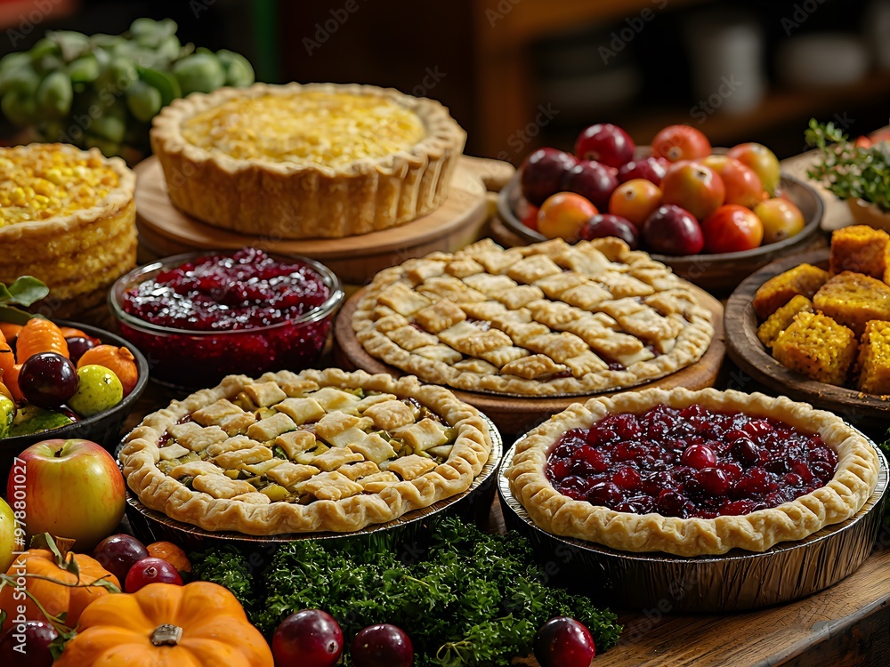 Delicious autumn pies and seasonal harvest spread with fruits and vegetables Delicious autumn pies and seasonal harvest spread with fruits and vegetables