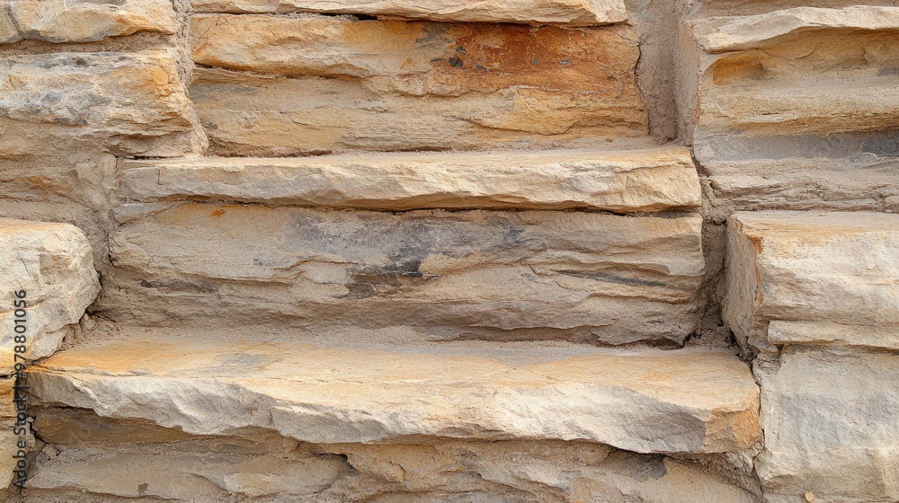 Close-up of a weathered sandstone wall with layers and cracks Close-up of a weathered sandstone wall with layers and cracks