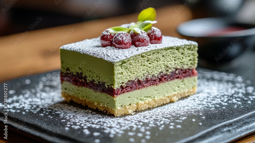 Matcha Green Tea and Red Bean Cake Slice Matcha Green Tea and Red Bean Cake Slice