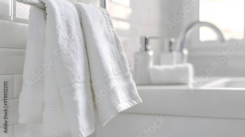 close-up of soft towels hanging in a bathroom, with the air filled with a light floral fragrance