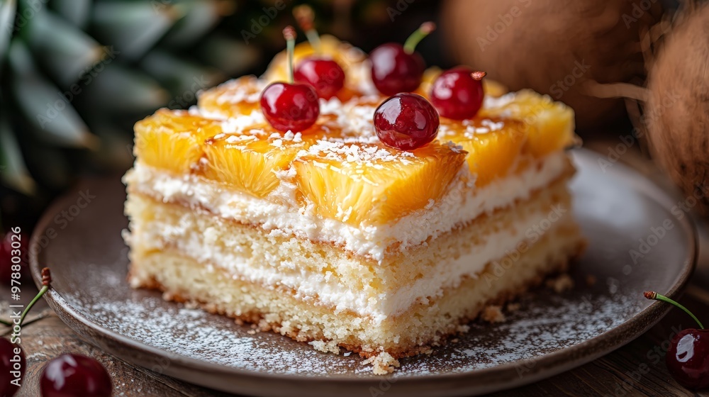 Coconut and Pineapple Upside-Down Cake Slice Coconut and Pineapple Upside-Down Cake Slice