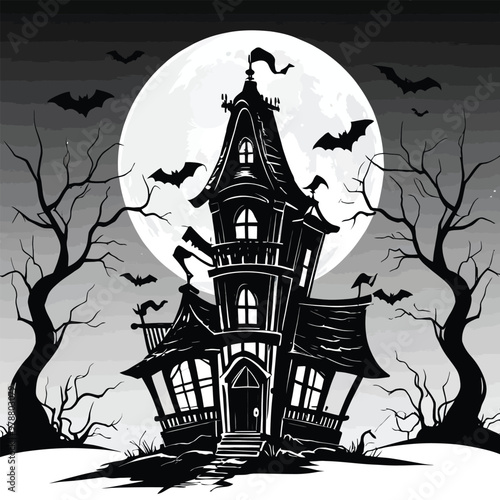 Halloween best hunted house graphic with  mid night forest horror illustration