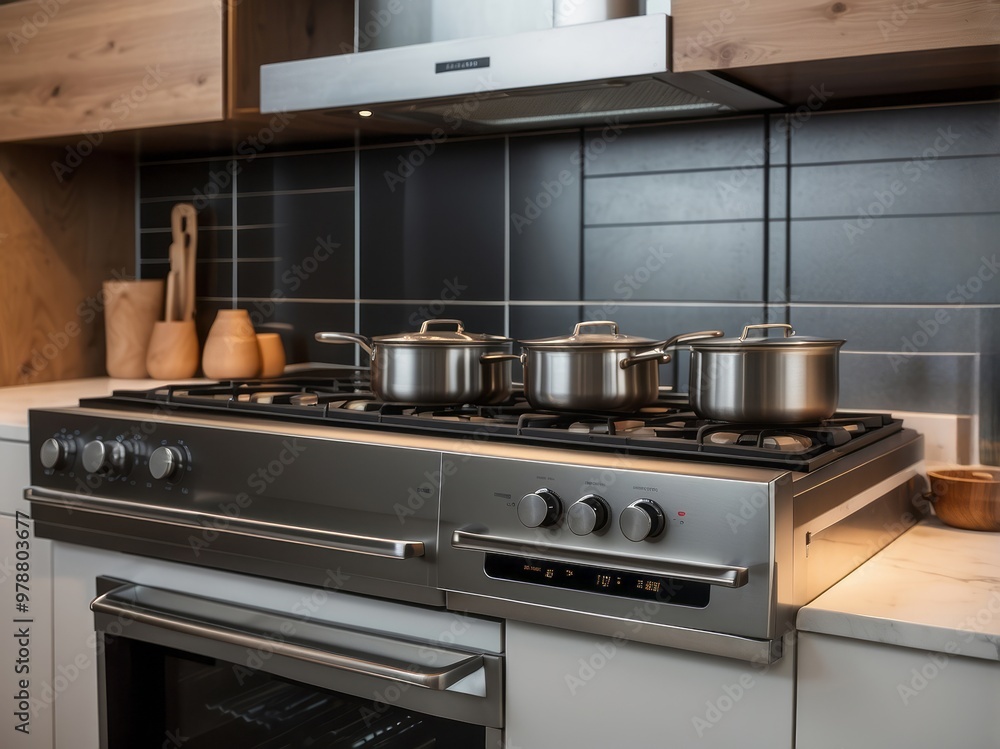 Stainless Steel Stovetop with Pots in a Modern Kitchen