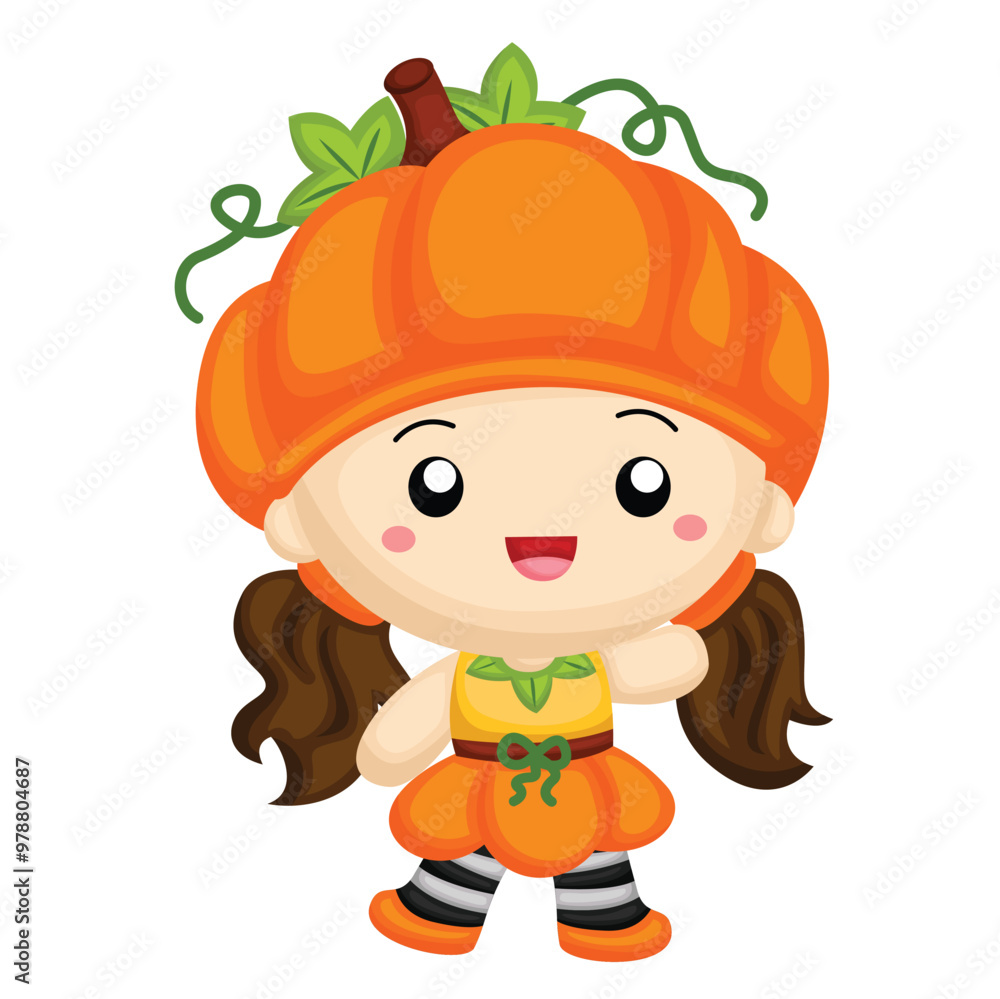 Cute Halloween Kids Costume Pumpkin Cartoon Illustration Vector Clipart Sticker Decoration Background Cute Halloween Kids Costume Pumpkin Cartoon Illustration Vector Clipart Sticker Decoration Background