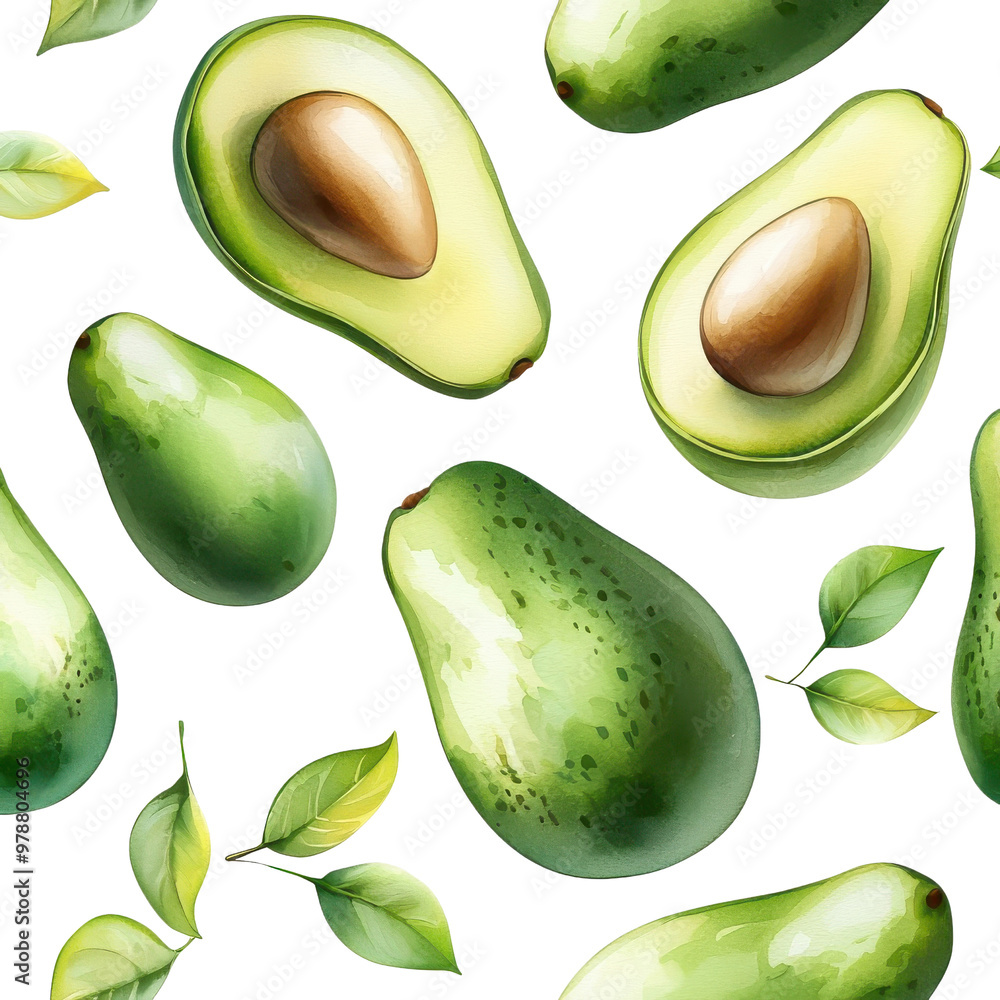 Watercolor seamless pattern of avocados, isolated on a white background. png Watercolor seamless pattern of avocados, isolated on a white background. png