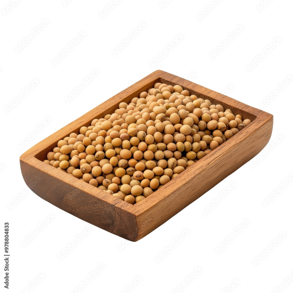 Wooden tray with soybeans, isolated on a white background. png Wooden tray with soybeans, isolated on a white background. png
