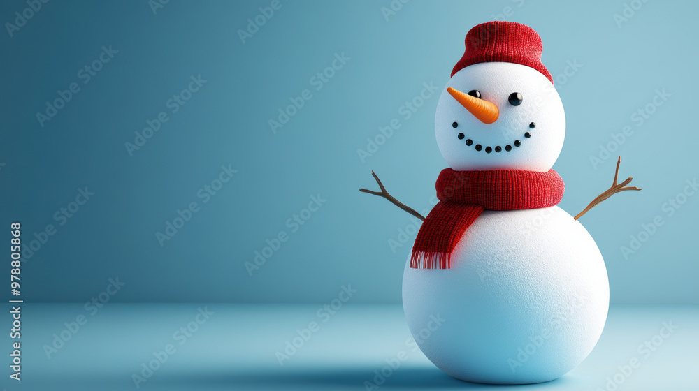 A cheerful snowman with button eyes and bright scarf brings joy to winter A cheerful snowman with button eyes and bright scarf brings joy to winter
