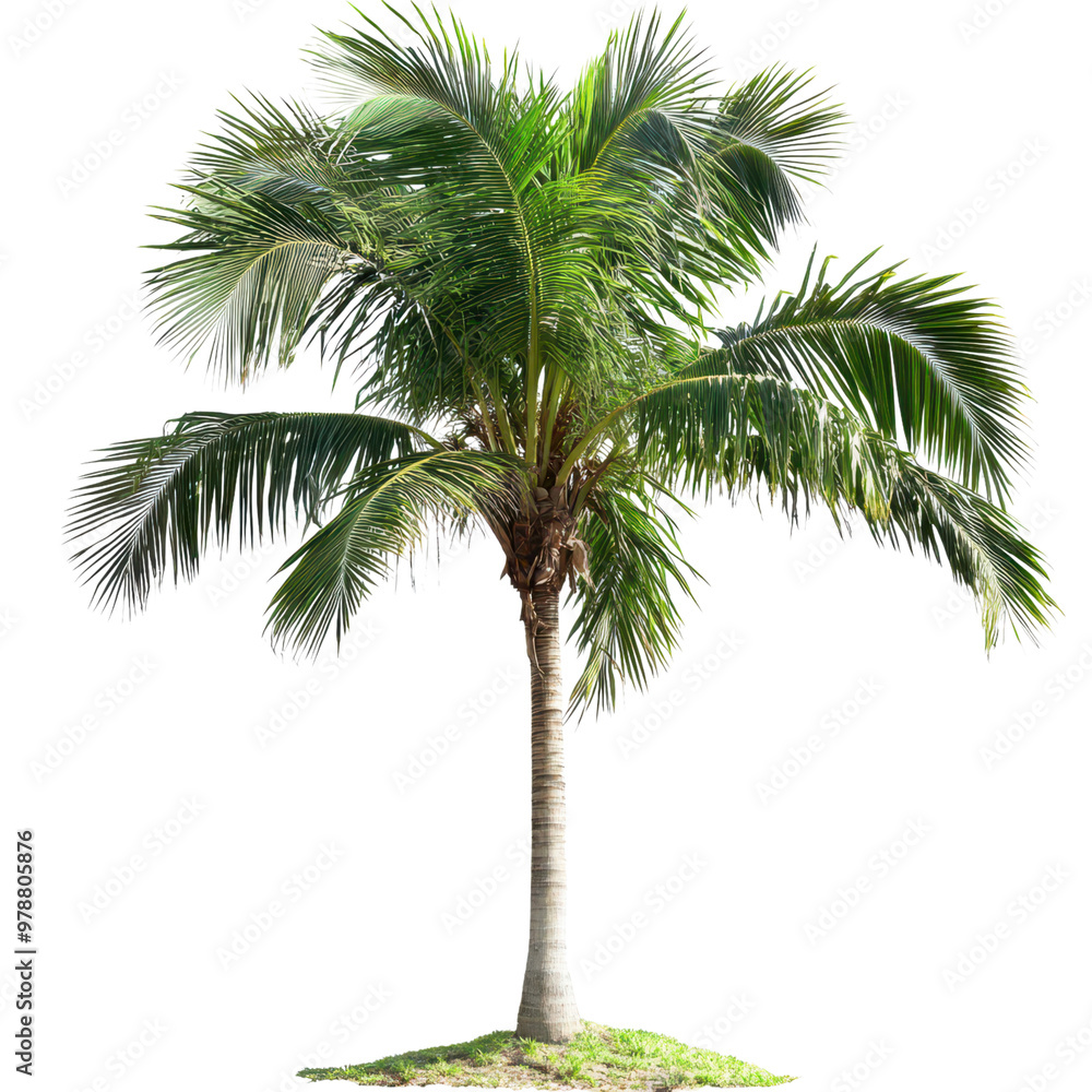 Obraz premium Lush Tropical Palm Tree Swaying in the Breeze of an Exotic Coastal Landscape Peaceful Serene and Tranquil Vacation or Travel Destination