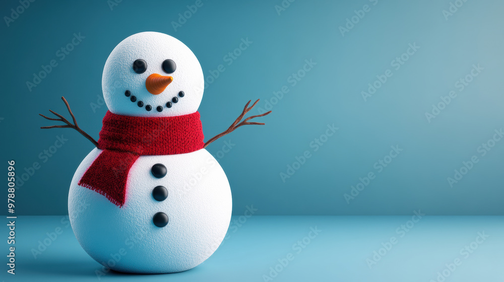 Snowman with button eyes and red scarf, cheerful and festive Snowman with button eyes and red scarf, cheerful and festive