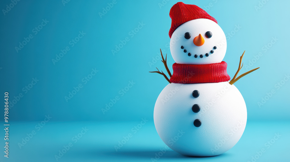 Snowman with button eyes and red scarf, cheerful and festive Snowman with button eyes and red scarf, cheerful and festive
