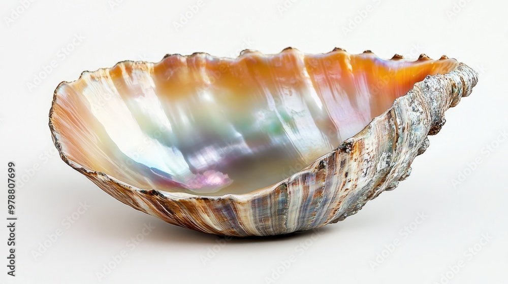 A Large, Iridescent Sea Shell with Brown and White Patterns A Large, Iridescent Sea Shell with Brown and White Patterns