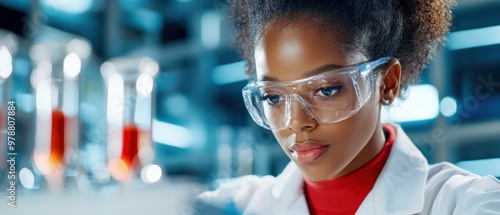 A focused scientist in a lab coat analyzes samples with precision, showcasing dedication to research and innovation in the laboratory.