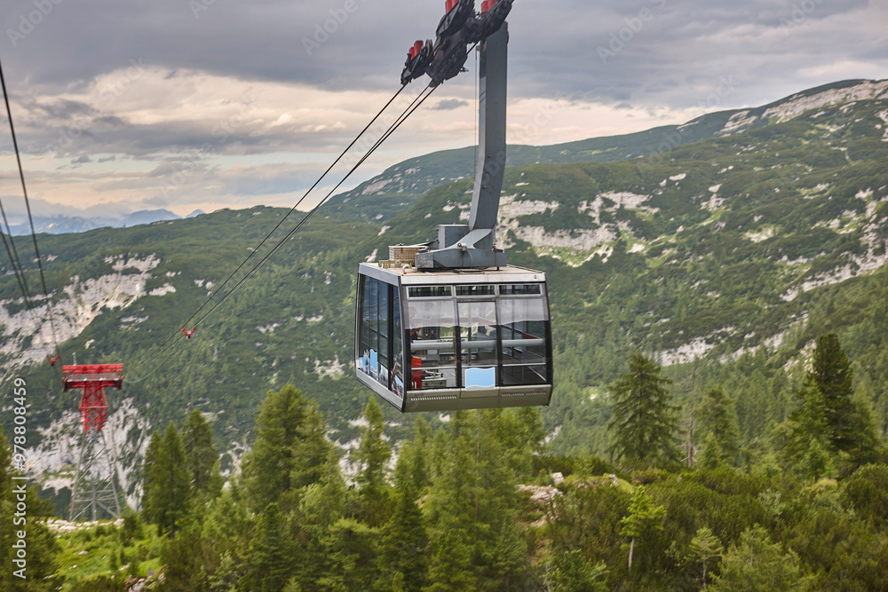 Modern cable car in Dachstein mountain range. First section. Austria
