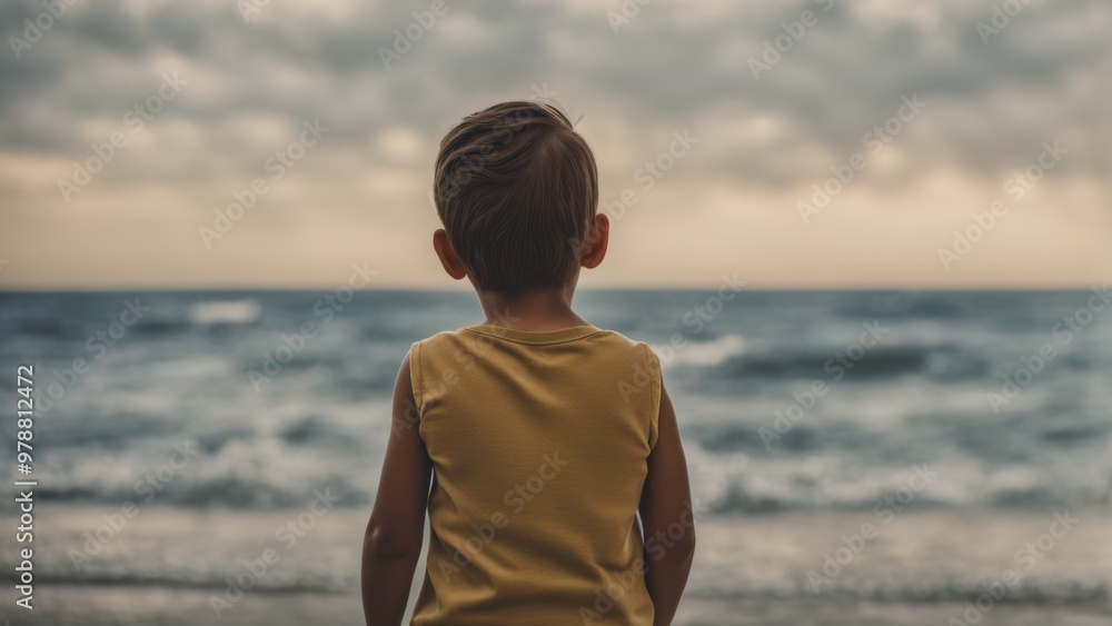A small child looks at the ocean A small child looks at the ocean