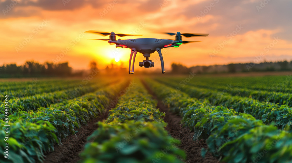 Drone monitoring crop health using thermal imaging at sunset Drone monitoring crop health using thermal imaging at sunset